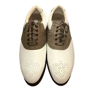 MIZ Women's 7.5 Golf Shoe White Brown Cleats Athletic Sneaker Sports 7 1/2